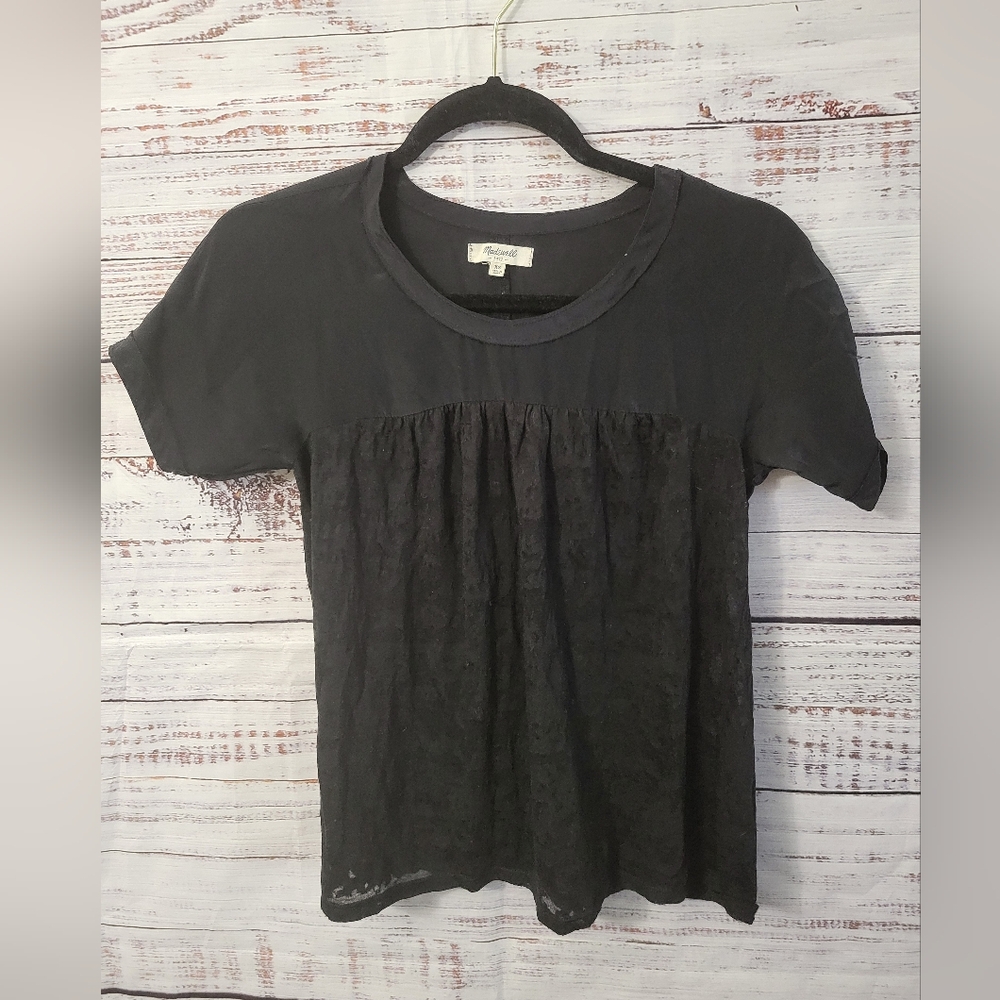 Madewell XS Sheer Black Top
